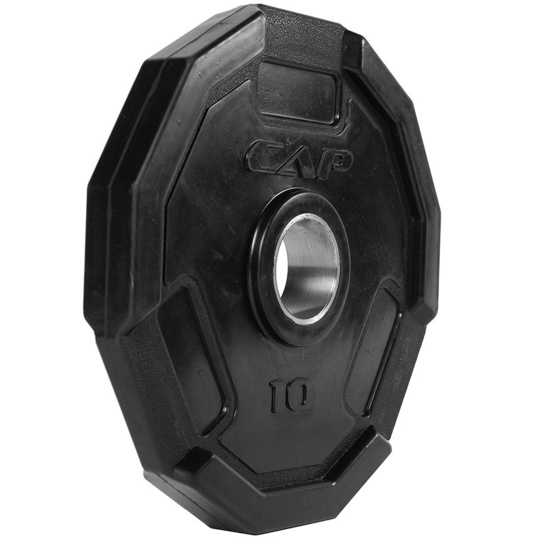 CAP Barbell أقراص وزن أولمبية مطاطية بقبضة CAP باربيل 12 جانب، سوداء، مفردة، 10 باوند - Image 2